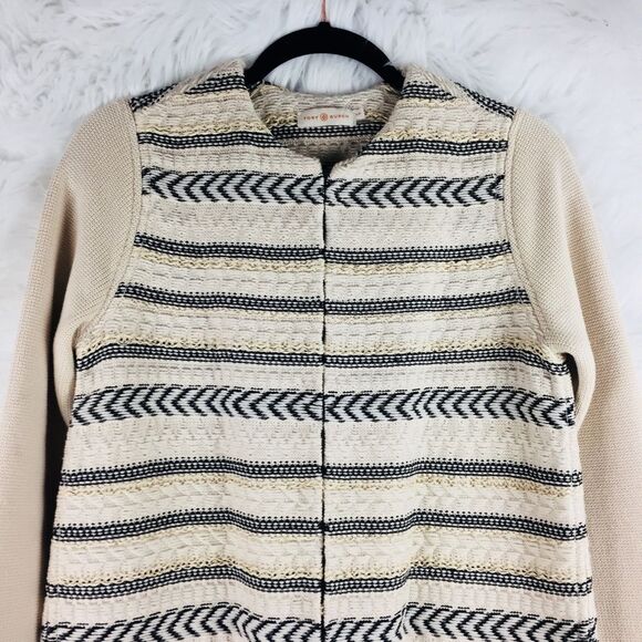 Tory Burch Cream Jacquard Woven Sweater Coat - Picture 4 of 8